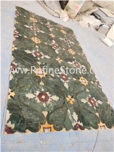 Green marble flooring border design medallion floor tiles